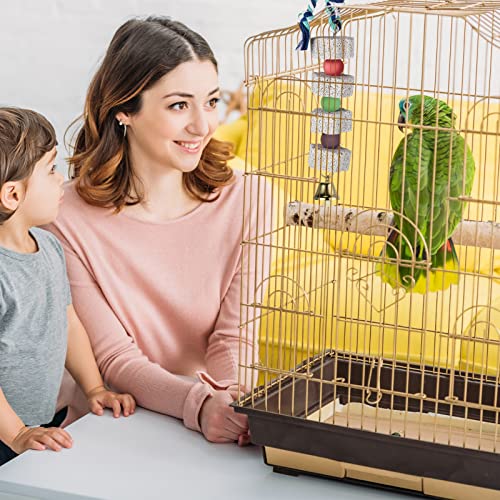 Image of Sanwuta 4 Pack Bird Toy Bird Beak Grinding Stone Parrot Chewing Toys with Bell Bird Cage Accessories Parrot Beak Stone Lava Block Calcium Stone for Parakeet Cockatiel Conure Hamster Chinchilla Rabbit