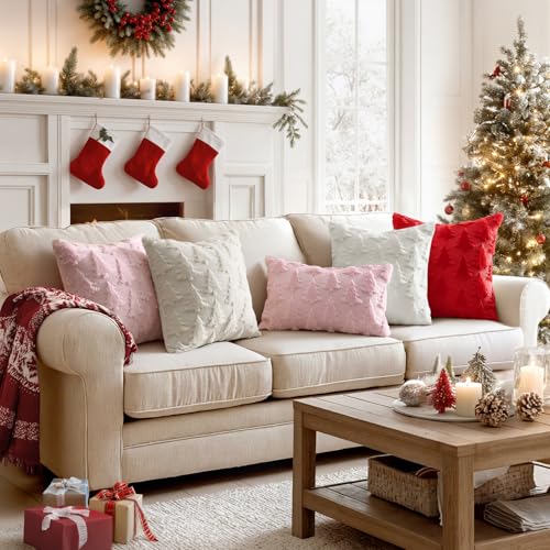 Image of MIULEE Christmas Throw Pillow Covers Red Set of 2 12x20 Lumbar