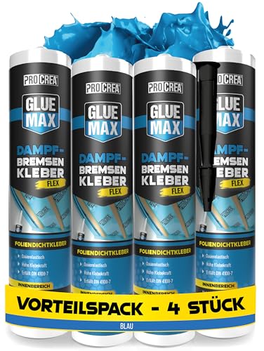 PROCREA 4x Dampfbremsenkleber Flex [Luftdicht nach DIN 4108] Professioneller Anschlusskleber Folienkleber Dichtkleber für Dampfbremsen Dampfsperren Klimamembrane & Fensterband - Profi-Qualität