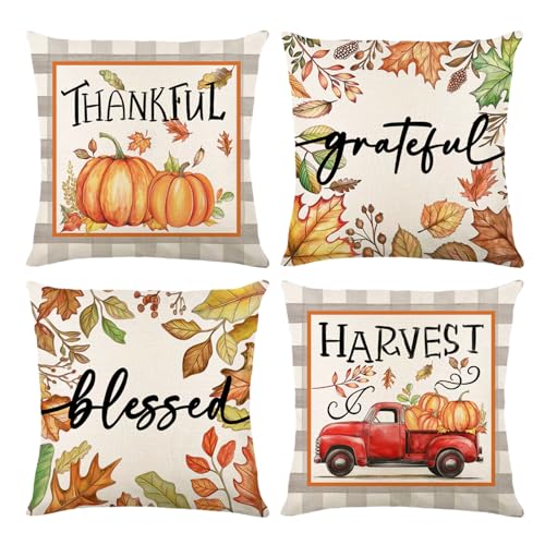 ONFAON Fall Decorations for Home, Fall Pillow Covers 18x18 Set of...