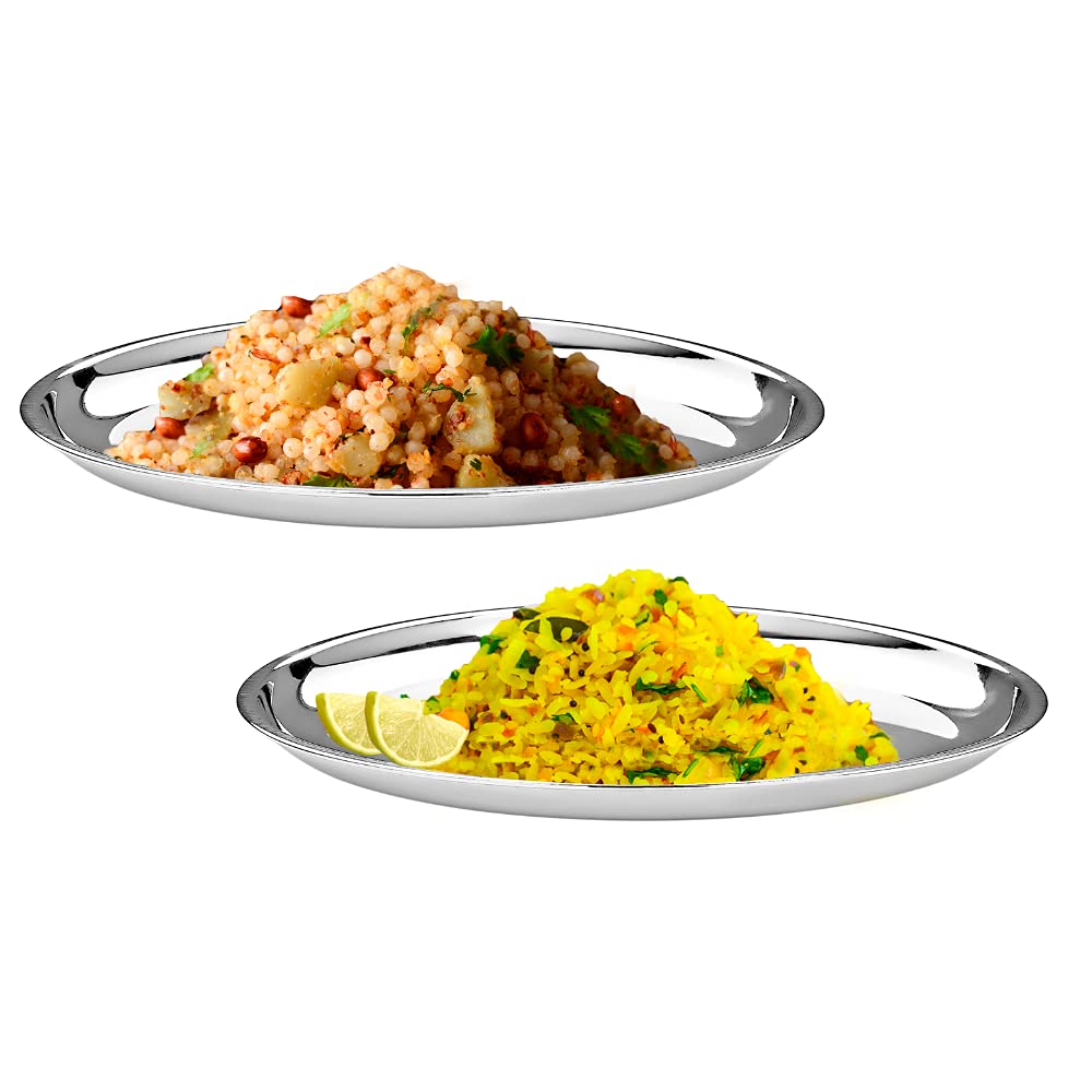 Vinod Stianless Steel China Dish – Serving Dish / Salad Plate / Snack Plate, Set of 4 Pieces, Diameter 22 cm, Smokey Grey, Small (Model Number: VINODCHINADISH224)