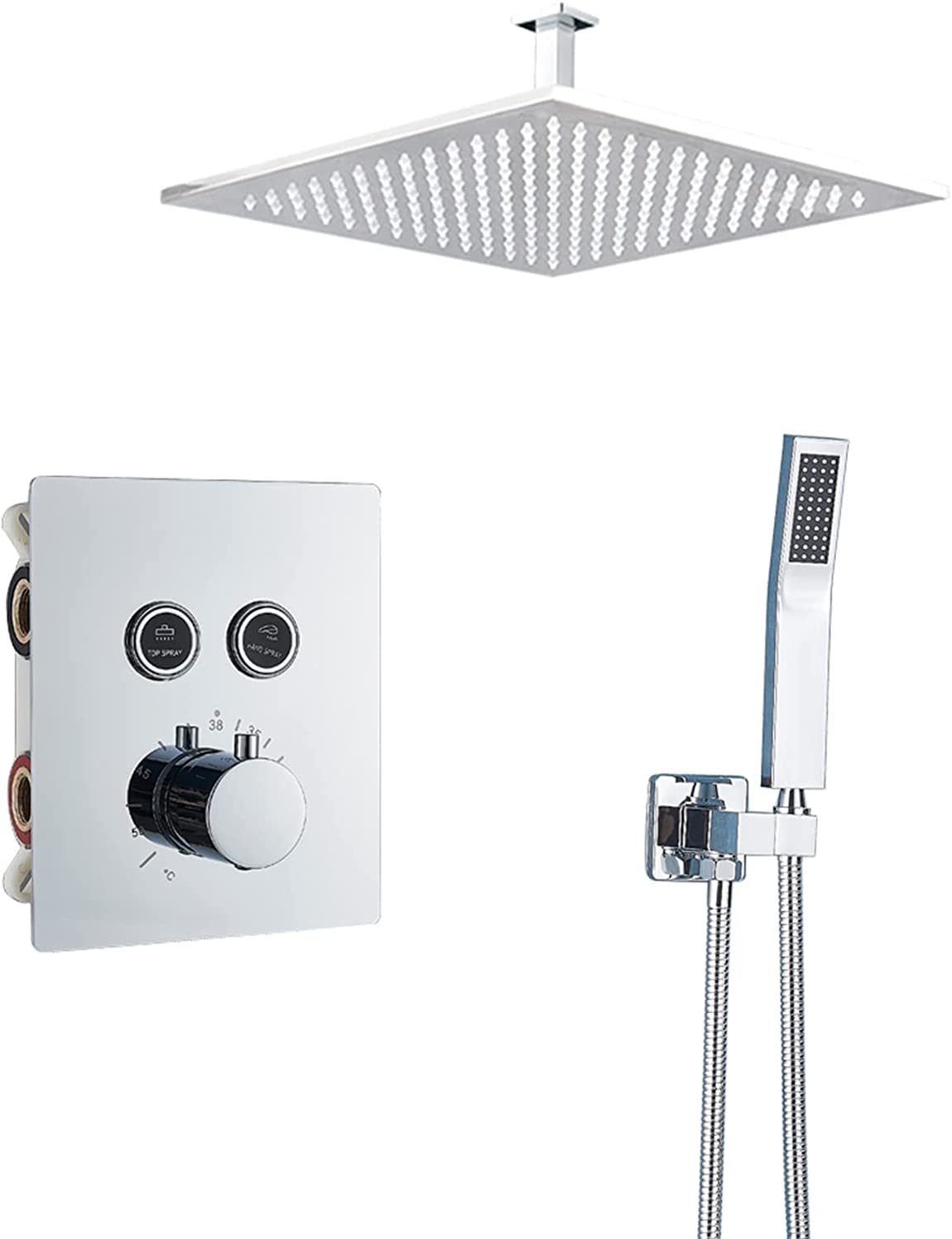 SWENEEN Handheld Showershower System,Concealed Thermostatic Shower Mixer Set,Wall Mounted Brass Shower Faucet Set With Hand Shower And Rain Shower Head,Advanced Air Injection Tec,16 Inch