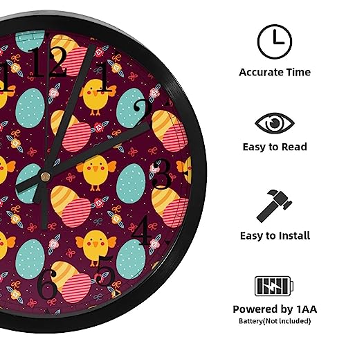Horloge murale silencieuse à quartz motif œuf de Pâques coloré pour cuisine et bureau