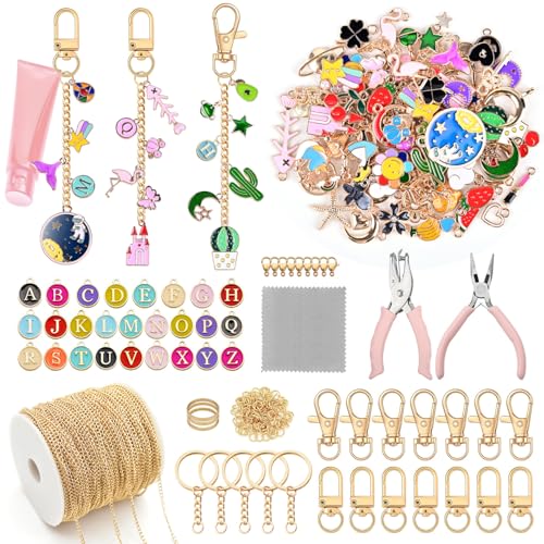 Image of YDURO 362Pcs Lip Gloss Keychain Making Kit, Including 16.4FT Extender Chain 128 Charms 14 Keychain Clips Jewelry Plier, Bag Charm Kit, Keychains Making Supplies for DIY Crafting
