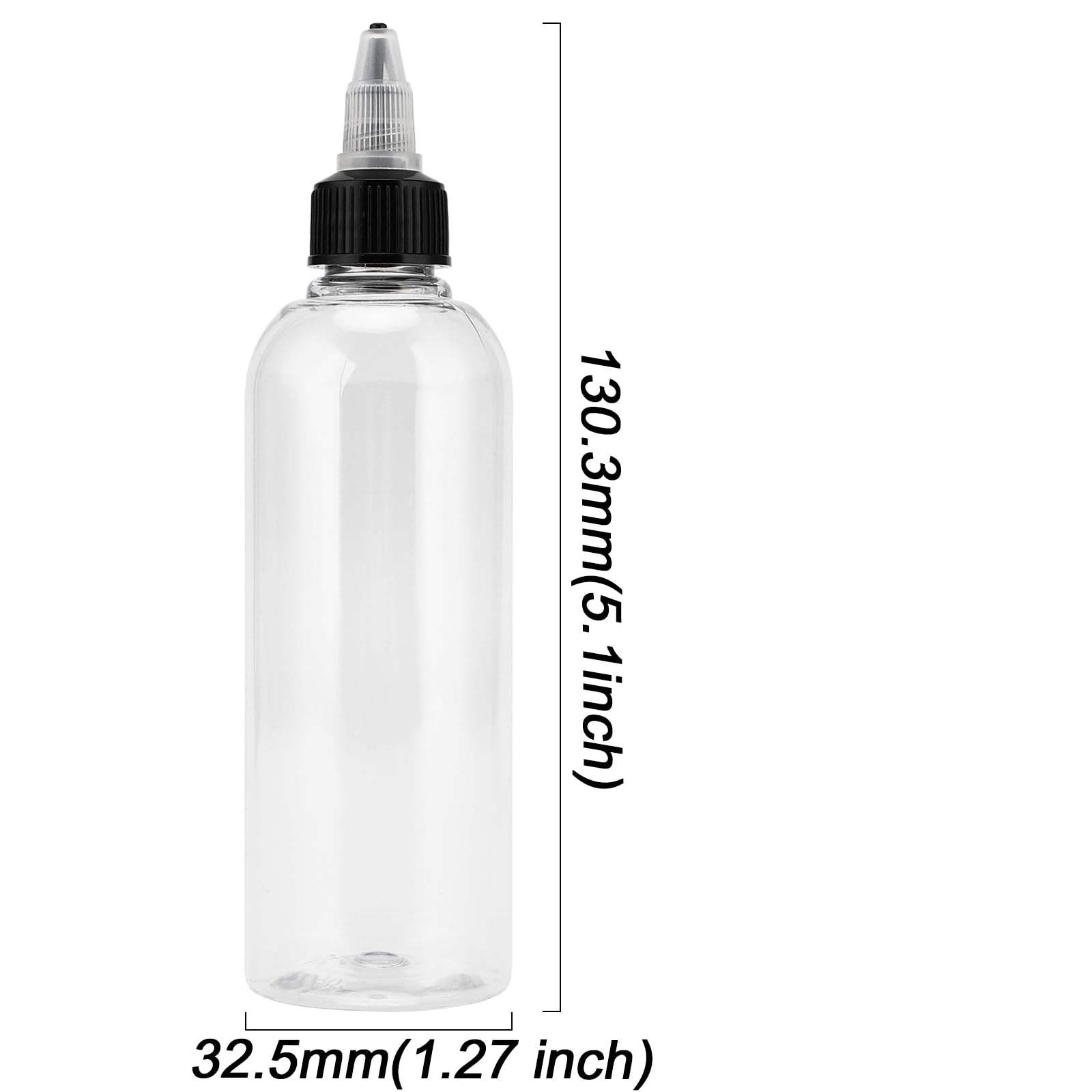 Paquete de 40 botellas dispensadoras transparentes de 2 onzas, botellas de plástico de 2.1 onzas líquidas con tapas y embudos giratorios, botellas vacías Boston para condimentos, vertido de 2