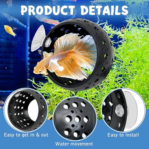 Image of Fhiny 2 PCS Betta Hide, Beta Fish Tank Decor, Suction Cup Shrimp Tunnel, Betta Resting Spot, Aquarium Hammock Hideout Cave for Guppy Resting(Black)