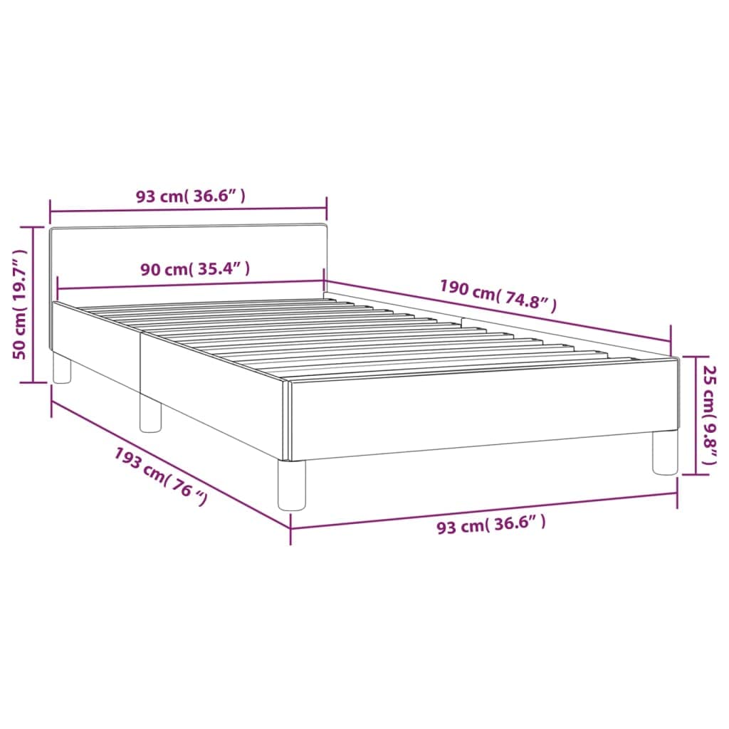 Tour de lit avec tête de lit en tissu, bois multicouche, 90 x 190 cm, taupe et lit simple, moderne, base de lit, avec lattes en contreplaqué