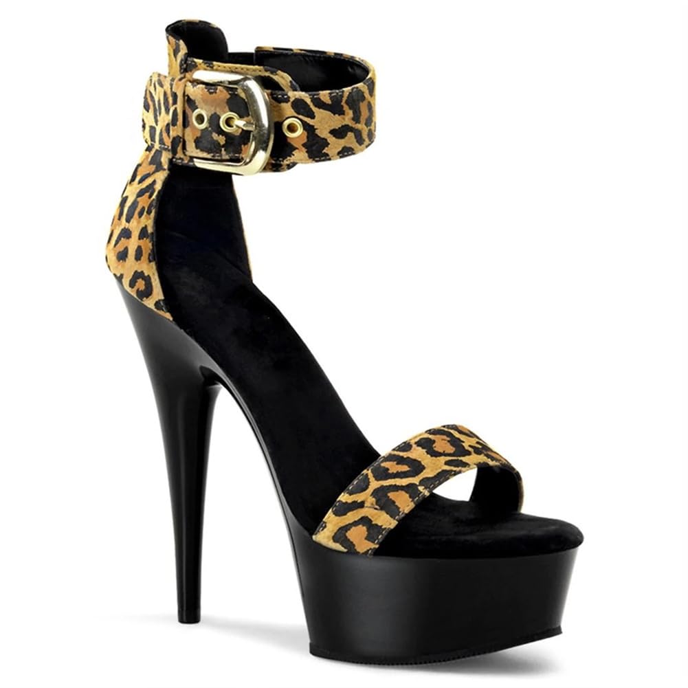 Sandali da donna con plateau, punta aperta, tacco a spillo con cinturino alla caviglia, cinturino alla caviglia, scarpe sexy da abito con tacco da 15,9 cm