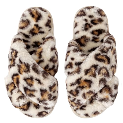 Women's Slipper Memory Foam Cross Band Fuzzy Slippers Open Toe Cozy House Slippers Cozy Plush Bedroom Indoor Outdoor