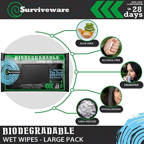 Surviveware Flushable Wipes for Adults, Men or Women - Unscented Biodegradable Wet Wipe for Face, Body & Butt - Post Workout, Travel & Outdoors, Camping - 15 Count, Pack of 1