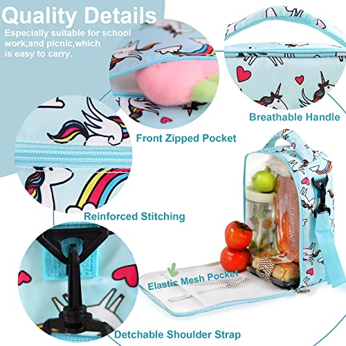 Saco de almoço para meninas, BB FUNHOUSE Bonito reutilizável isolado lancheira de unicórnio lancheir