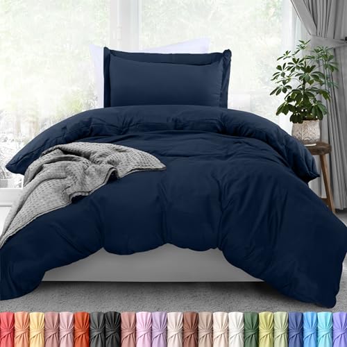 Image of Utopia Bedding Duvet Cover Twin Size - 2 Piece with Zipper Closure - 1 Comforter Cover 68X90 Inches & 1 Pillow Sham 20X26 Inches (Navy) Comforter Not Included
