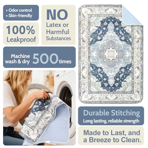 Image of Washable Pee Pads for Dogs, 2 Pack Reusable Puppy Training Pads 48 inchx48 inch Super Absorbent Waterproof Dog Training Pads, Non-Slip Potty Pads, Whelping Pads Litter Mat Navy & Ecru