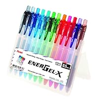 Pentel Energel-X Retractable Gel Pen 12 Assorted Colours 0.5mm Fine Nib In Hard Wallet (BLN105-12AST1)