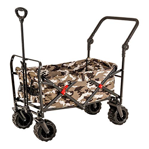 Camouflage Wide Wheel Wagon All Terrain Folding Collapsible Utility Wagon with Push Bar - Portable Rolling Heavy Duty 265 Lb Capacity Canvas Fabric Cart Buggy - Beach, Garden, Sporting Events, Picnic
