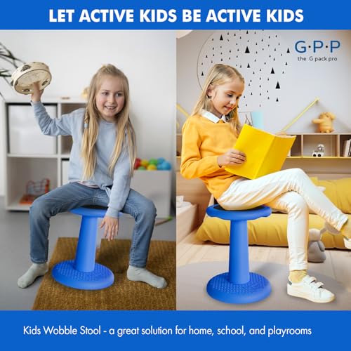 Image of -Dynamic-, Kid Wobble Stool Pair, Wiggle Chair Flexible Seating for Preschool & Elementary Classroom, Improves Focus, Posture & ADHD /ADD-Blue 17.7 Hight' Stools Pack of 2