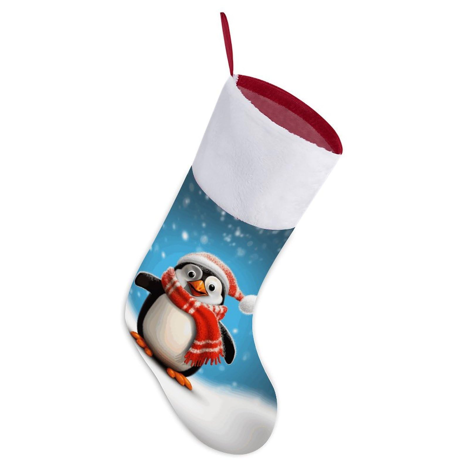 Christmas Funny Penguin Christmas Stocking Comfortable Super Soft Plush Cuff Christma Stocking Xmas Eve Party Fireplace Tree Gift Decoration Socks for Family Holiday Party Gifts