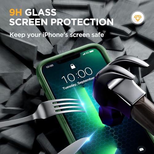 Image of Miracase Magnetic for iPhone 13 Pro Max Case 6.7 inch, (Compatible with MagSafe) Upgrade Full-Body Clear Phone Bumper Case with Built-in 9H Tempered Glass Screen Protector, Magnetic Acacia Green