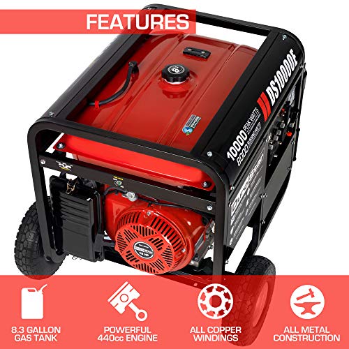 DS10000E Gas Powered Portable Generator-10000 Watt Electric Start-Home Back Up & RV Ready, 50 State Approved, Red/Black - Image 3