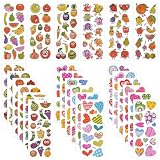 Vicloon Pegatinas 3D Puffy Pegatinas, 24 Hojas Variedad de Pegatina para Regalos Gratificantes Scrapbooking Que Incluye Frutas, Verduras, Corazones, Tomates, Patatas(330+)