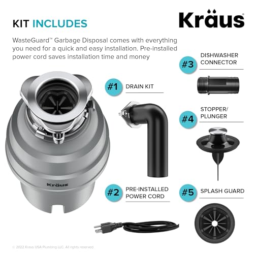 KRAUS WasteGuard High-Speed 3/4 HP Continuous Feed Ultra-Quiet Motor Garbage Disposal with Power Cord and Flange Included and Universal Mount, KWD210-75MGR - image 3