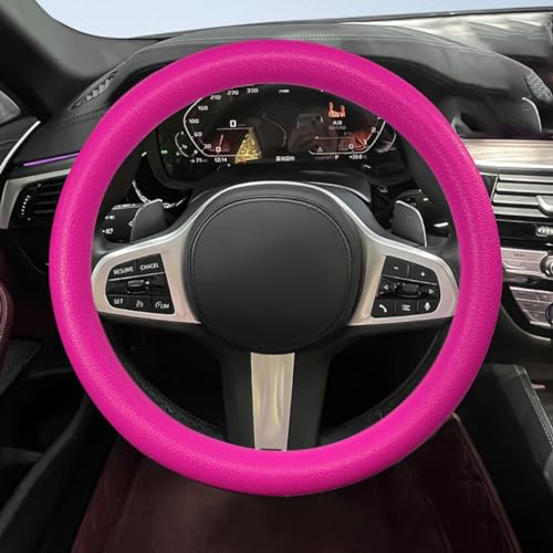 Car Steering Wheel Cover, Soft Odorless Silicone Steering Wheel Protector, Anti-Slip Auto Steering Wheel Cover Universal Fit 14 Inch, Vehicle Interior Accessories for Cars SUVs Trucks (Pink)
