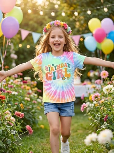 Image of YHHR Birthday Girl Shirt Tie Dye Girls Birthday Shirts 7-14 Year Kids Tops | Girls Birthday T Shirt, Cute B-Day Gifts Party Tops ,Birthday Outfits ,Letter Print Tees ,Graphic Short Sleeve Tee Tops