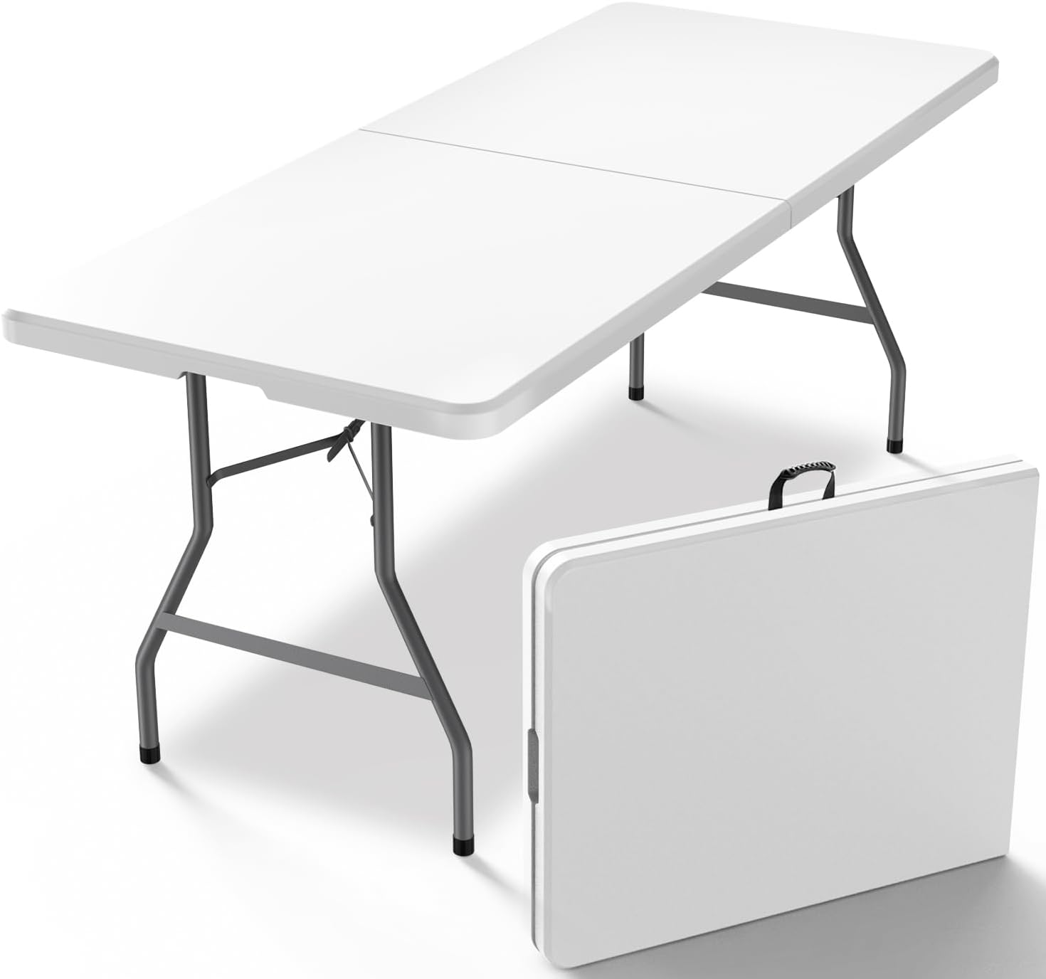 6FT(30"x72") Folding Table, Indoor Outdoor Heavy Duty Table with Carrying Handle,Portable Plastic Fold up Table for Picnic/Party/Camping/Office/School