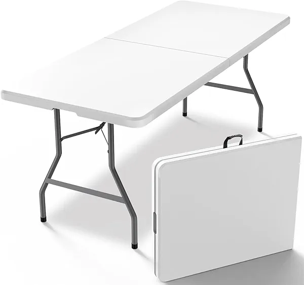 VTOY 6FT（30"x72"） Folding Table, Indoor Outdoor Heavy Duty Table with Carrying Handle,Portable Plastic Fold up Table for Picnic/Party/Camping/Office/School