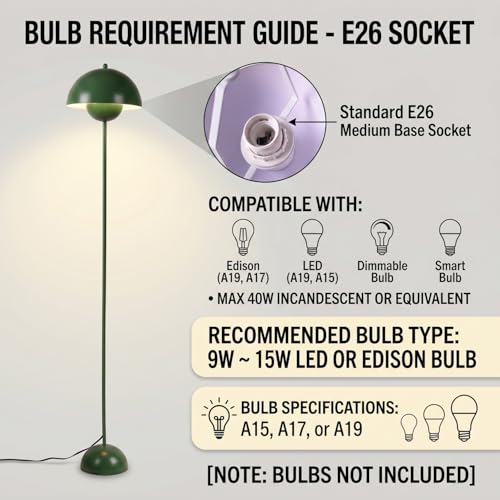 Image of Mid-Century Modern Metal Bud Floor Lamp for Home and Office, Hunter Green