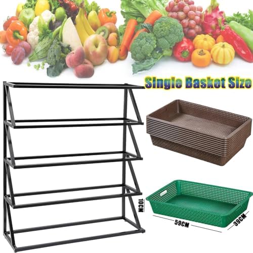 Store Display Rack Wall Mounted Storage Rack Supermarket Convenience Store,Commercial Supermarket Vegetable Storage Rack, 4/5 Tier Fruit & Veg Display Shelf, Snack Stand with 8/10 Baskets, G