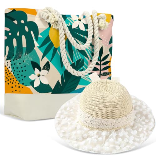 Beach Bag Sun Straw Hat, Tote Bag for Women Friends Travel Gifts, Aloha Bags Waterproof Travel Vacation Essentials