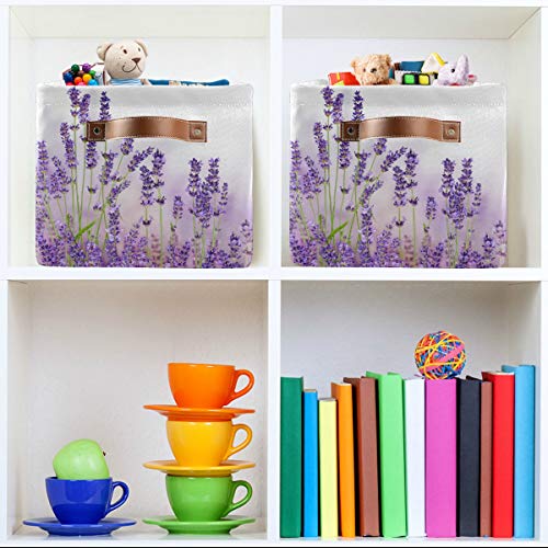 Lavender-Flowers-Storage-Basket-Bin-Large-Cube-Storage-Box-Canvas-Collapsible-Storage-Organizer-for-Home-Office-Closet-15-L-x-11-W-x-95-H Lavender Flowers Storage Basket Bin Large Cube Storage Box Canvas Collapsible Storage Organizer for Home Office Closet 15 L x 11 W x 95 H