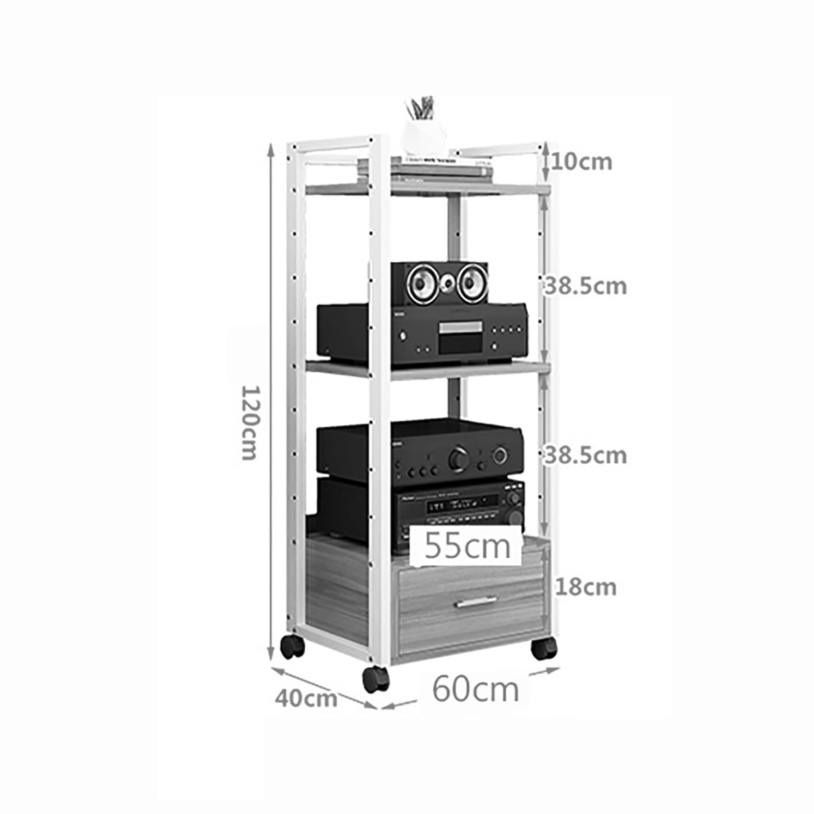 XingLi Home Stereo Rack System, 3-Tier AV Media Stand, with Height Adjustable Wooden Shelf and Drawer, Heavy Duty Audio/Video Component Cabinet for Amplifiers/Players/TV Accessories(Size:A)