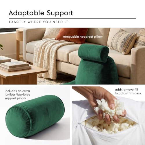 Image of Nestl Reading Pillow with Shredded Memory Foam Includes 2 Neck and Lumber Support Pillows, Designed for Sitting Up in Bed and Couch, Back and Arms Adjustable Support for Adult & Teens, Dark Green