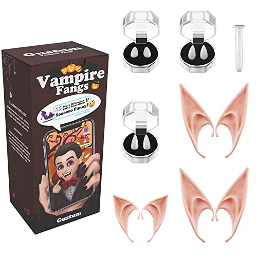 Gustum 3 Different Vampire Fangs Teeth with 1 Tube Teeth Pellets Adhesive, 3 Pairs Fairy Pixie Elf Ears, Halloween Horror Party Cosplay Costumes Accessory Prop Decoration White Gustum 3 Different Vampire Fangs Teeth with 1 Tube Teeth Pellets Adhesive, 3 Pairs Fairy Pixie Elf Ears, Halloween Horror Party Cosplay Costumes Accessory Prop Decoration White
