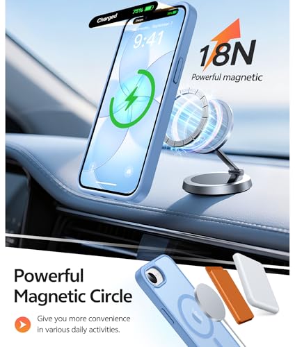 Image of FNTCASE for iPhone 17e Case: iPhone 16e Phone Case [Compatible with Magsafe] Translucent Matte Cases with [Screen Protector] Military Grade Shockproof Protective Phone Cover - Light Blue