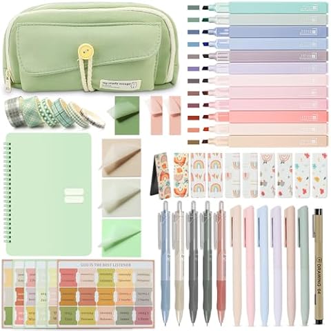 DazSpirit 54Pcs Bible Journaling Kit, 24 Bible Highlighters and Pens No Bleed, Bible Tabs, Sticky Notes, Pencil Case, Notebook, School Journal Study Supplies Essentials Accessories Set for Women Cover