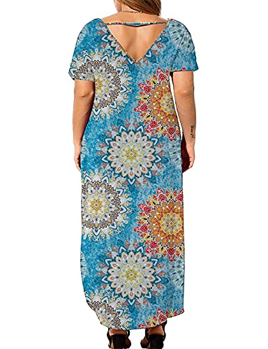 Image of Kancystore Women's Plus Size Dresses Summer Casual Loose Pocket Short Sleeve Slits Long Maxi Dress XL-5X