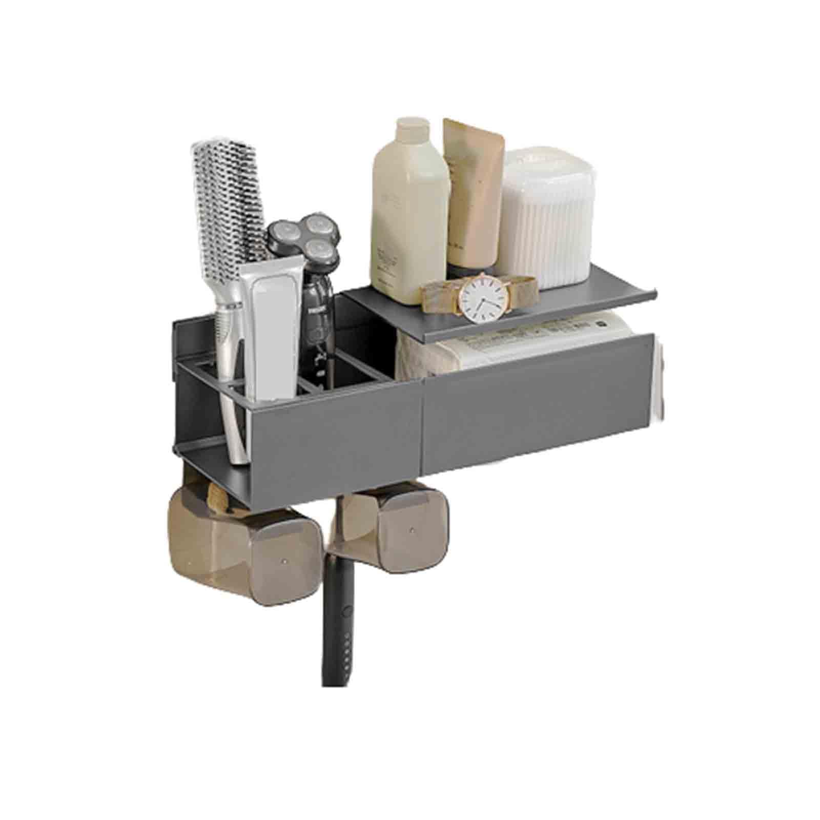 Dispensador Pasta Dientes Organizador Baño Porta Cepillo De Dientes Viaje Portacepillos De Dientes Pared Toothbrush Holder Adhesivo Aluminio Baño A Prueba De Agua (33.5x12x10cm,Grey)