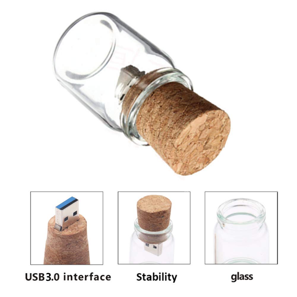 Memoria USB 3.0 de 32 GB con diseño de frasco, memoria USB de cristal transparente para regalo (32 GB/3.0)