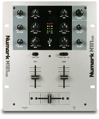 Numark M101USB 2channels Nero, Argento - Tavoli di mixaggio audio (2 canali, 6,3 mm, Intel Pentium 4, 512 MB, 1000 MHz)
