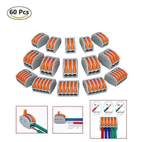 Yosoo 222-412 (20Pcs) 222-413 (20Pcs) 222-415(20Pcs) 2/3/ 5 Way Spring Lever Assortment Conductor Wire Connectors Terminal Block Electric Cable Connector Wire Pack-60Pcs #TOP4