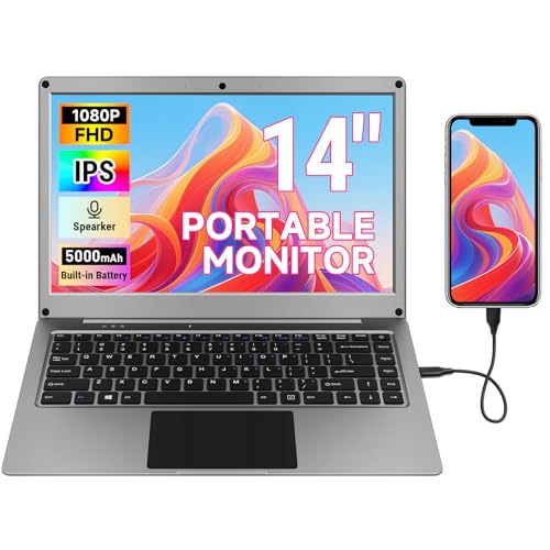 Image of Portable Monitor with Keyboard,14inch 1080P FHD Lapdock Compatible with Mini PC /Phone /PC /Game Console,CrowView Note with RPi5 & Jetson Adapters(Full Feature TypeC & HDMI Cable Included)