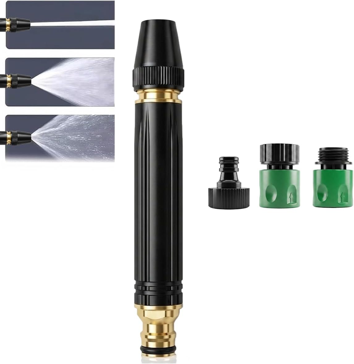 Heavy Duty Brass Garden Hose Nozzle Set, Adjustable High Pressure Water Spray Nozzle with Jet & Sweeper Nozzle, Leak Resistant Twist Hose Sprayer for Car Washing, Lawn Watering, Patio Cleaning (1)
