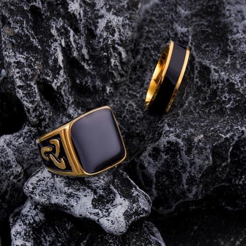 9 Pcs Men's Stainless Steel Vintage Signet Ring Set: Square, Pinky, Thumb, Chunky, Thin Band, Cuban Link, Biker Rings for Men3