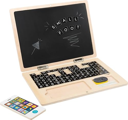 Small Foot Holz-Laptop Tafel, animiert Kinder zum ersten Schreiben und Rechnen, inkl. Zubehör, Art-Nr. 11193 Spielzeug, Mehrfarbig, ca. 30x1,5x22,5 cm