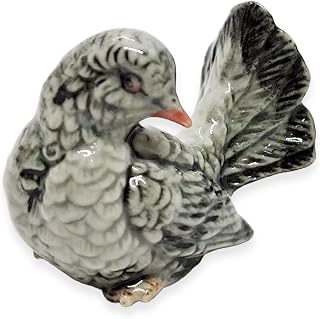 WitnyStore Tiny 1⅜" Gray Looking Back Pigeon Dove Bird Figurine - Miniature Hand Made Painted Ceramic Birds Aves Colorful Porcelain Feathered Animals Cute Decorative Collectible Figures Décor Gifts
