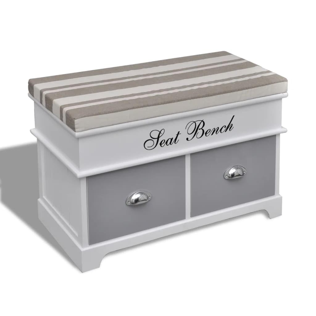 Banc en bois de paulownia blanc avec assise confortable et tiroirs de rangement