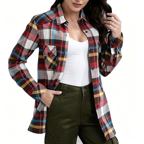 Image of Match Women's Long Sleeve Plaid Flannel Shirt #2021